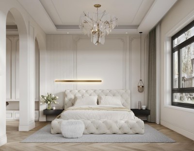 法式奶油风卧室3D模型下载